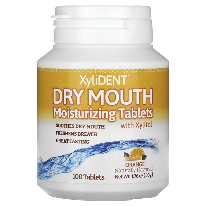 Comprimés Hydratants pour la Bouche Sèche, avec Xylitol, Orange, 100 Comprimés