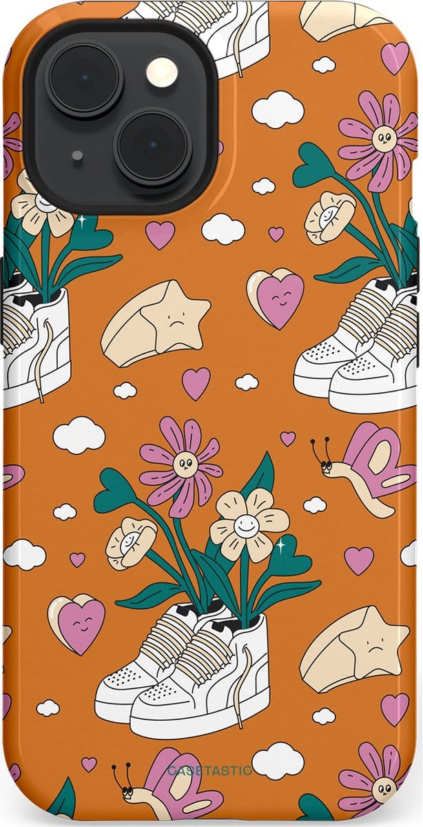 Casetastic hoesje geschikt voor Apple iPhone 15 - MagSafe - Dubbellaagse bescherming - Hartentuin - Fashion Case - Terracotta Zand Lichtgrijs