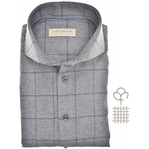John Miller Overhemd Large Check Soft Cotton Flanel Check Midden Grijs / male