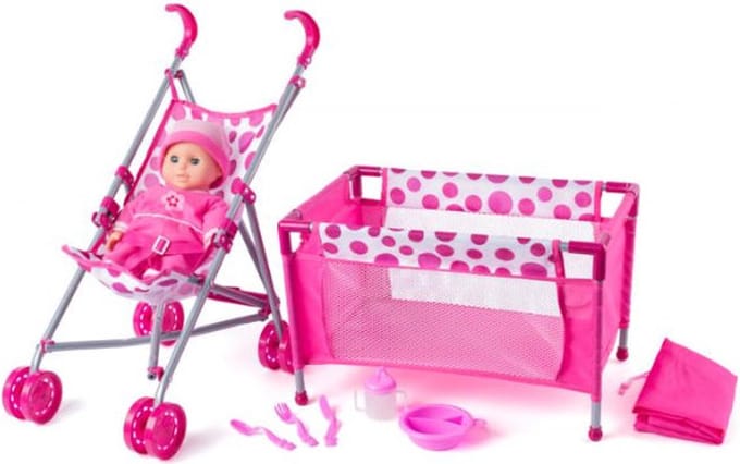 Poppenbed, buggy, pop met acc. 91857.