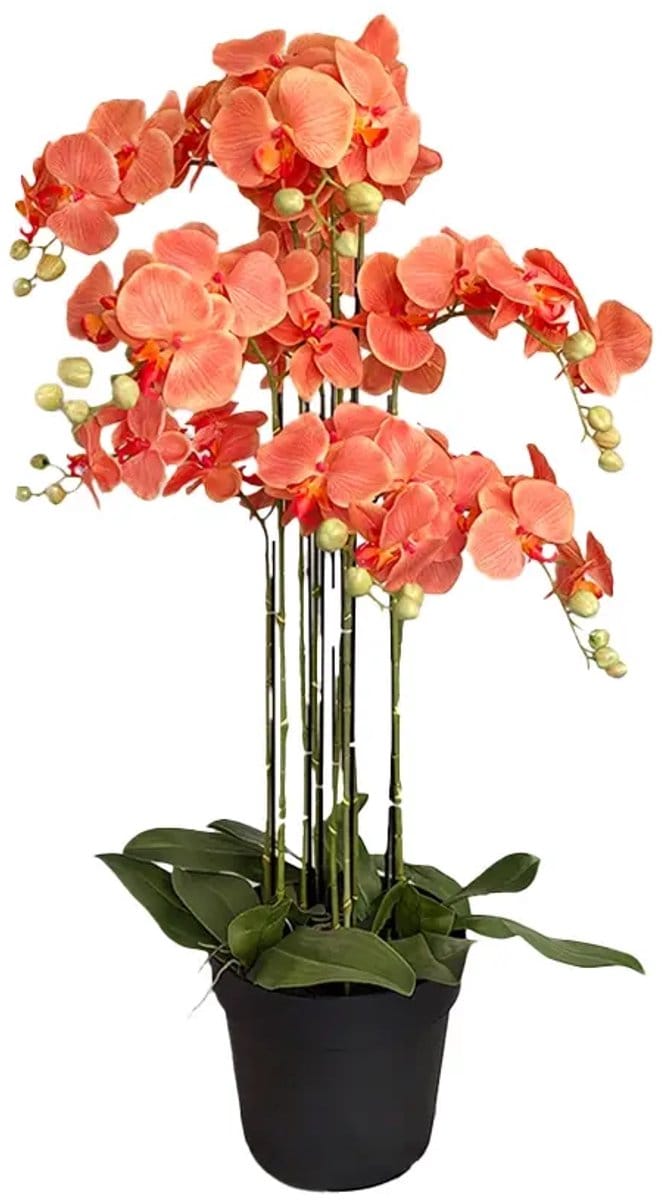 Orchidee Kunstplant 9-tak 110 cm - Oranje
