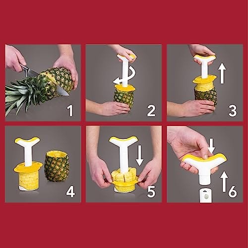 Vacu Vin Ananassnijder & Partjessnijder 2-in-1 – Ananas Schiller en Ontkerner – Wit/Geel