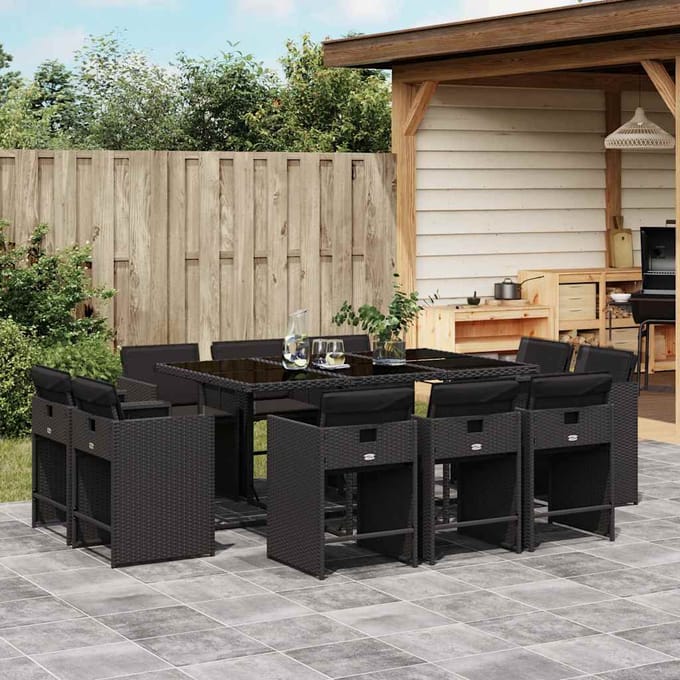 vidaXL - 11-delige - Tuinset - met - kussens - poly - rattan - zwart