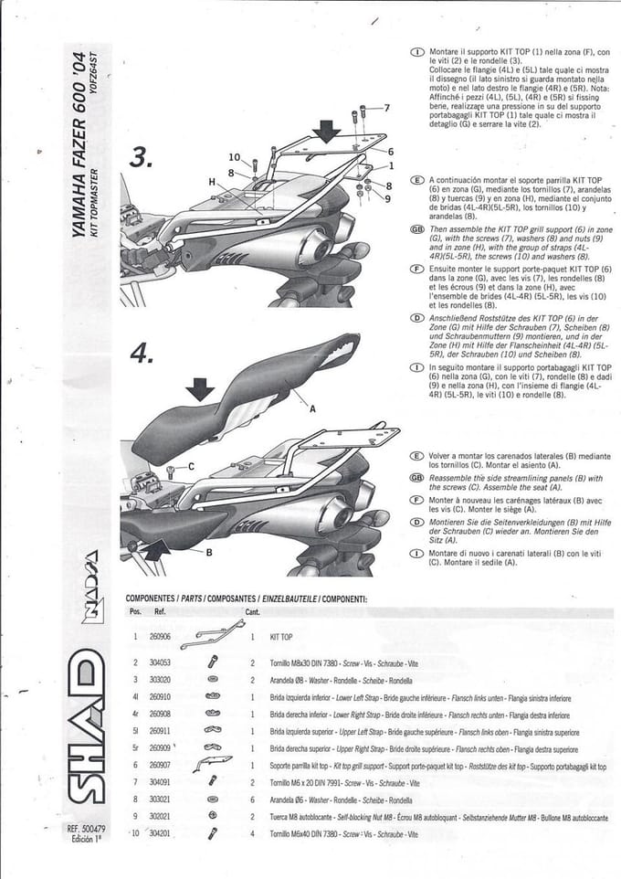 Topkofferdrager Shad voor Motor Yamaha 600 FZ6 2004 tot 2012 Y0FZ64ST Nieuw
