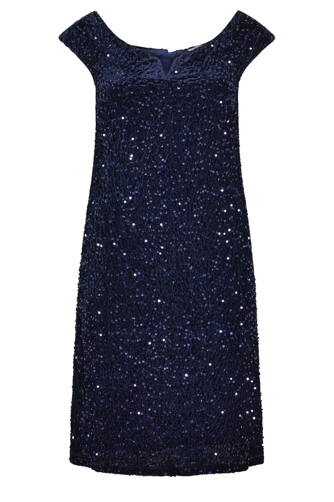 Yours London Blauwe Fluwelen Jurk Met Pailletten Size 48