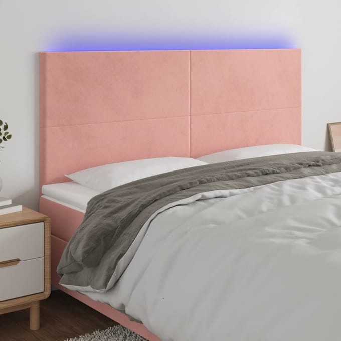 vidaXL - Hoofdbord - LED - 160x5x118/128 - cm - fluweel - roze