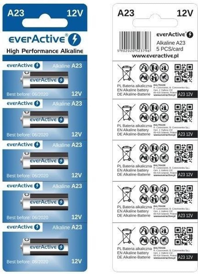 Everactive Batterijen 23A 12V Voor Afstandsbediening En Alarmcontroller (5 Stuks)