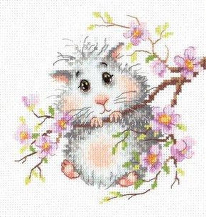 Borduurpakket Hamster Met Bloemen - Chudo Igla