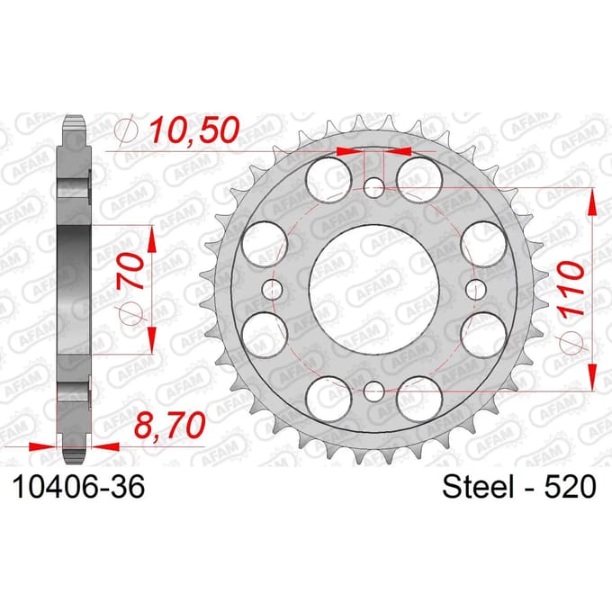 Stalen tandwiel Afam 520 36 dents