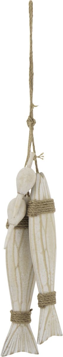 J-Line hanger Vis - polyresin - mdf/touw - naturel - 2 stuks