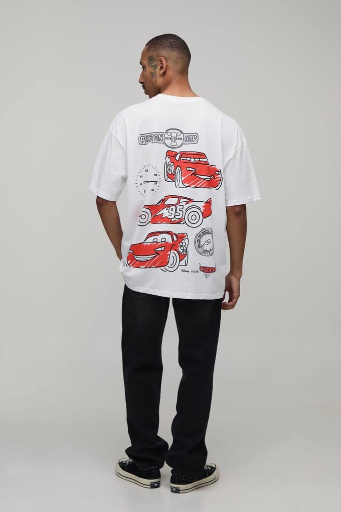 Oversized Disney Cars Licentie Bedrukt T-shirt | White | Size Medium