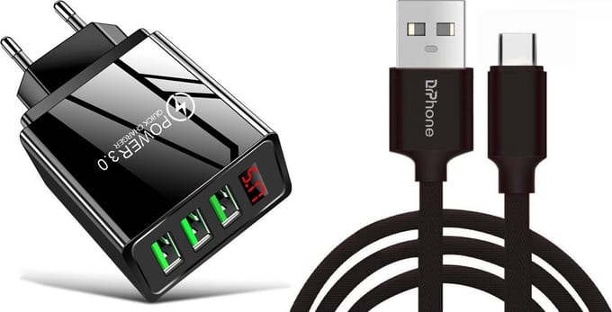 DrPhone Oplaad Set - Geschikt Voor PS5 Controller + 2 Meter USB C Gevlochten oplaadkabel