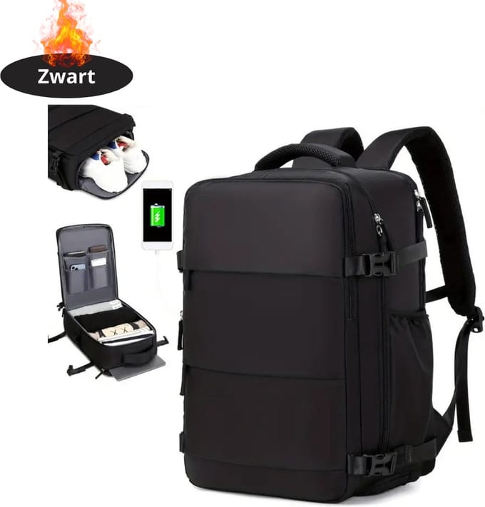 Nivard Rugzak - Dames - Heren - Meisje - Jongens - Backpack - Schooltas - Laptoptas - Zwart