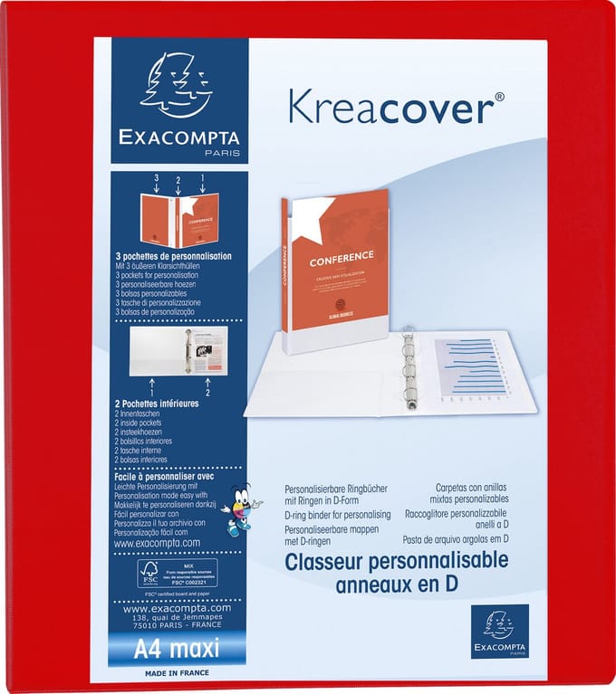 Exacompta 10x Kreacover Ringband in PP met 4 D-ringen van 40mm - A4 maxi - Rood - 51843RE