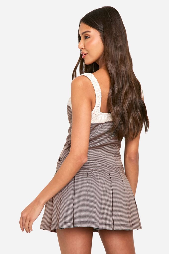 boohoo Dames Check Satin Detail Corset | Bruin | Maat: 42