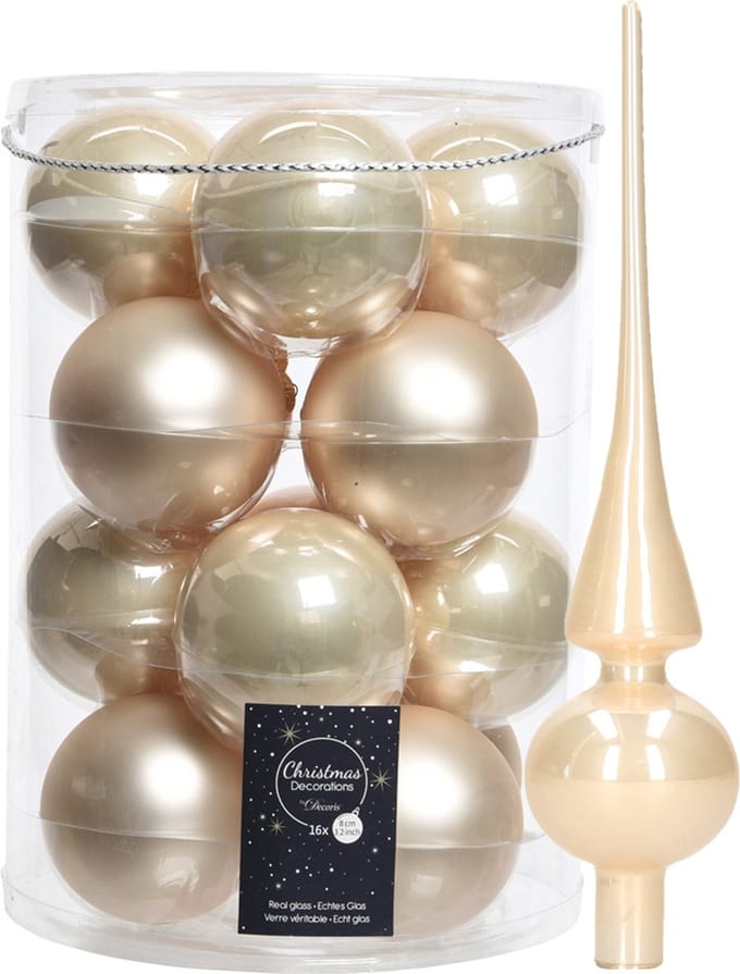 Decoris kerstballen - 16x st 8 cm - incl. glans piek - champagne -glas
