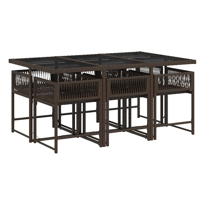vidaXL - 7-delige - Tuinset - met - kussens - poly - rattan - bruin