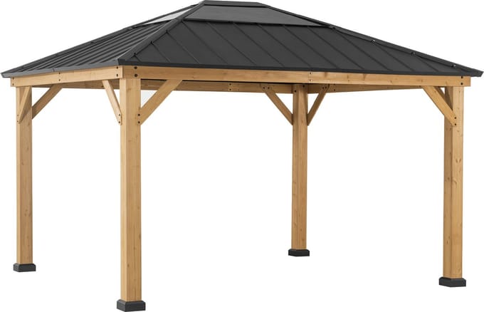 Gazebo van cedarhout 335cm x 393cm stalen powdercoated frame en dak in antraciet