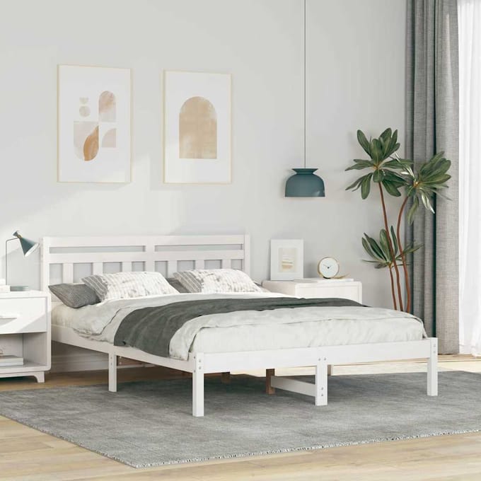 vidaXL - Bedframe - Wit - 135 - x - 190 - cm - Massief - grenenhout