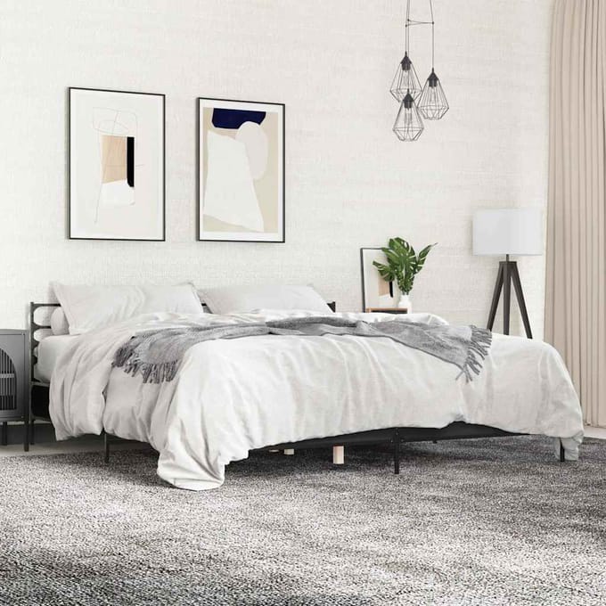 vidaXL - Bedframe - bewerkt - hout - metaal - zwart - 200x200 - cm