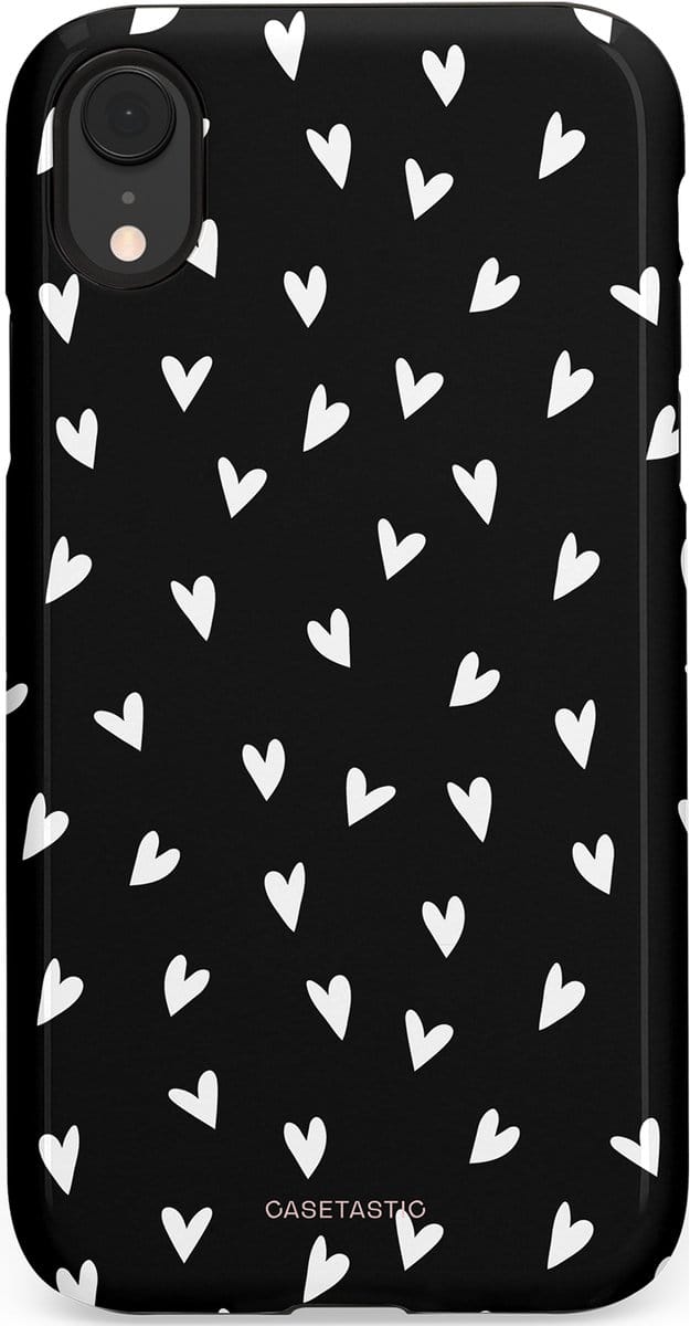 Casetastic hoesje geschikt voor Apple iPhone XR - Dubbellaagse bescherming - Stippen Hart - Fashion Case - Zwart Grijs