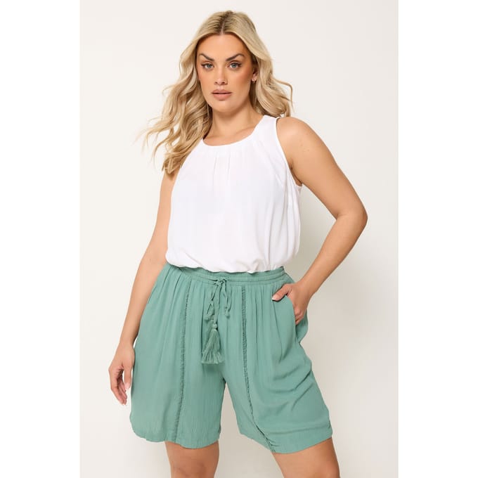 Yours Mintgroene Shorts Met Geschulpte Rand Size 50-52