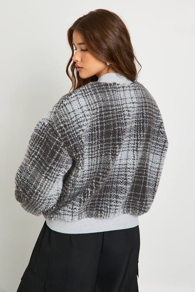 boohoo Dames Bekijk Teddy Bomberjack | Grey | Maat: 16