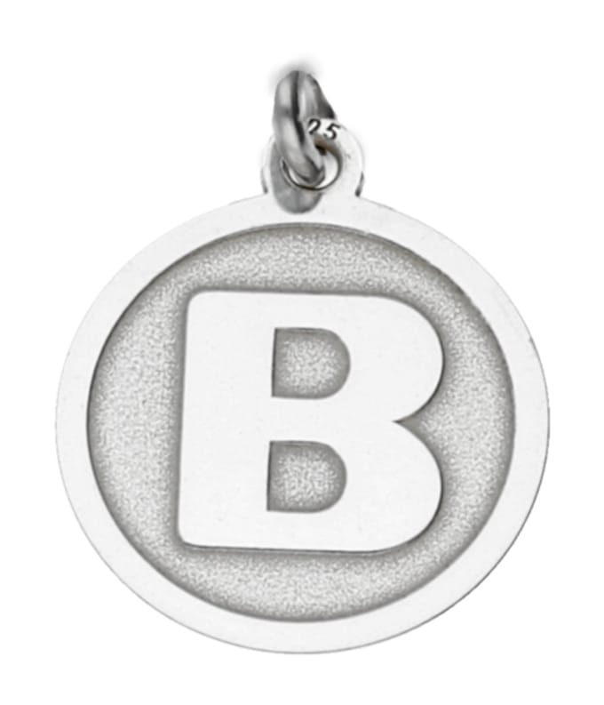 Zilveren Letter B rond mat en glans kettinghanger