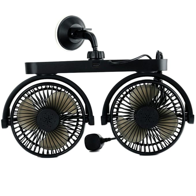 Auto Ventilator Met Dubbele Kop Draaibaar Variabele Snelheid 5 Bladen Auto Luchtkoeling Ventilator zwart