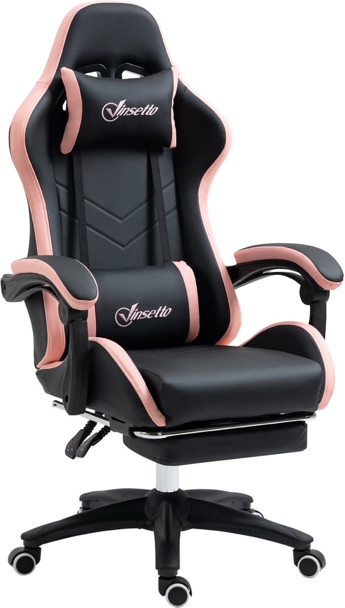 Gamingstoel-Bureaustoel-gamestoel-1 hoofdsteun-1 lendensteun-roze + zwart