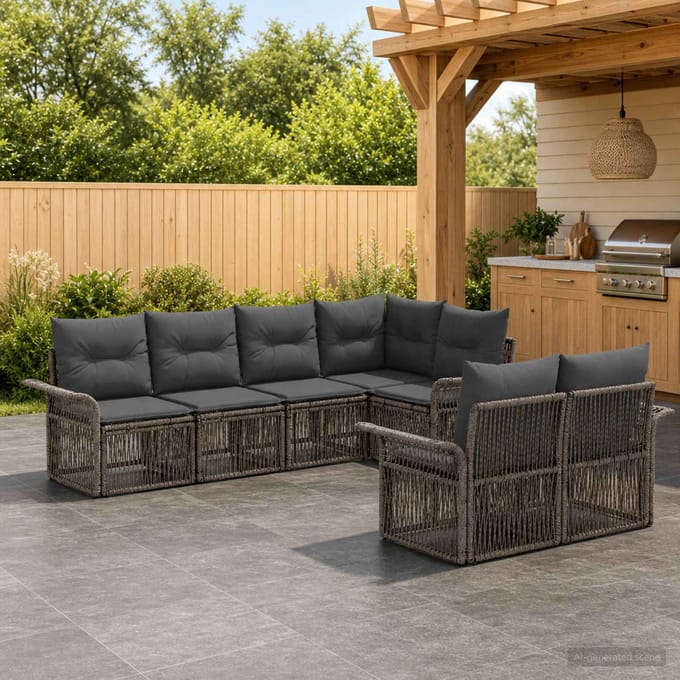 vidaXL - Tuinbank - Set - 7 - st - 7-Aantal - zitplaatsen - Grijs - poly - rattan