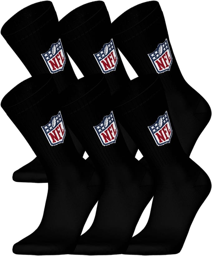 NFL SHIELD Crew Socks - 6-pack - Zwart - Maat 43/46