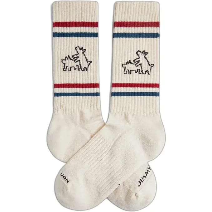 Jimmy Lion unisex sokken athletic two dogs beige (Keith Haring)