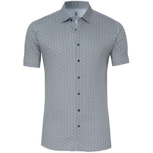 Desoto Overhemd Bubbles Fantasy Circles Dots Blauw-Geel / male