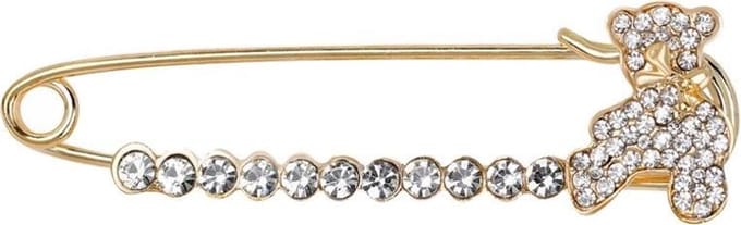 Fako Bijoux® - Sierspeld - Sjaalspeld - Vestsluiting - Vestspeld - Beertje - Kristal - 76mm - Goudkleurig