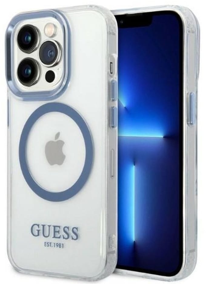 Guess Translucent Back Case (MagSafe Compatible) - Geschikt voor Apple iPhone 14 Pro (6.1") - Blauw