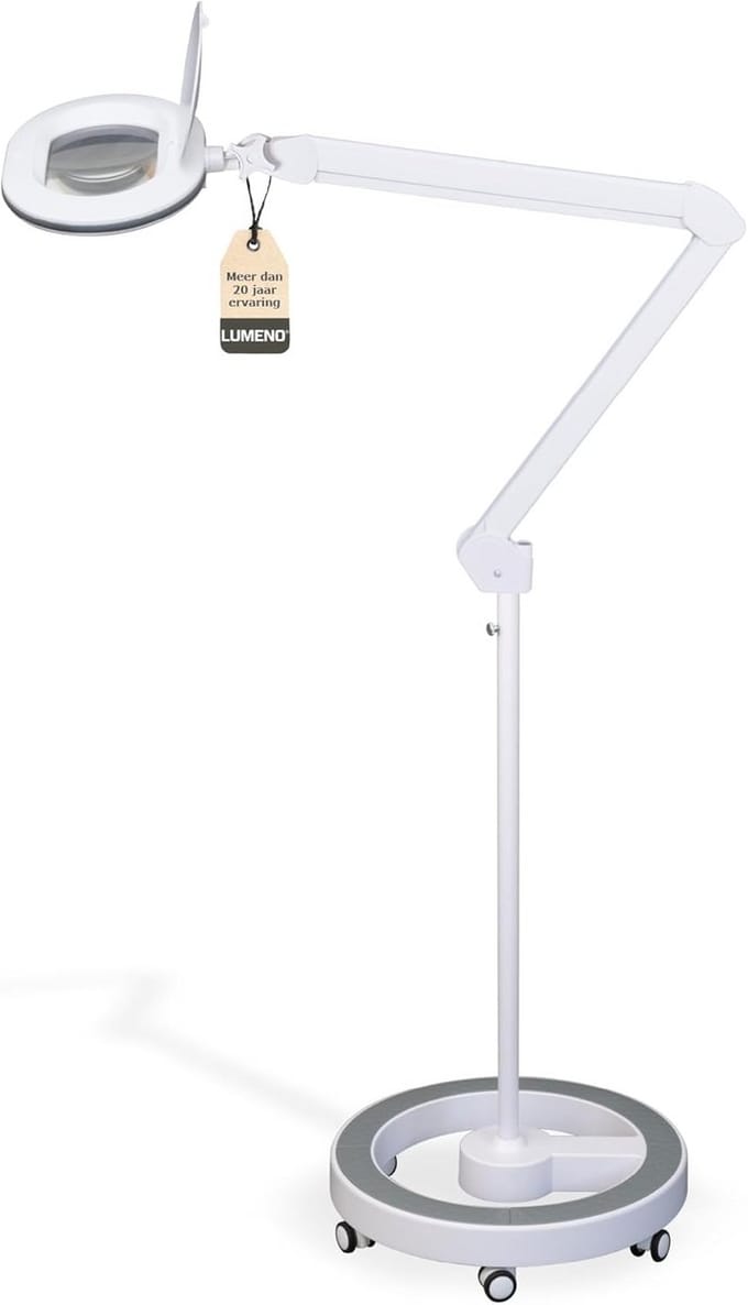 Vergrootlamp met Wieltjesstandaard en Dimbaar LED Licht, 5 Dioptrie voor Precisiewerk