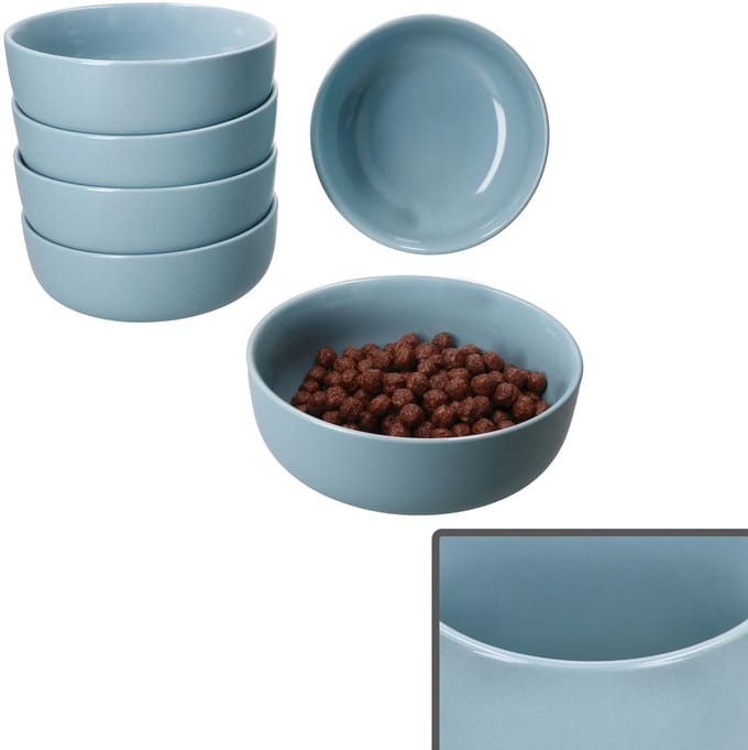 Set van 6 Jasper grijs-blauwe steengoed graankommen - 414219
