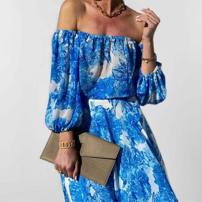 Lente Nieuwe Dameskleding Print Temperament Elegant One-shoulder Los Jurk Dames 3XL