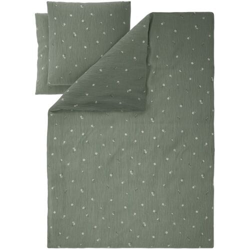 LIVARNO Mousseline dekbedovertrek 200 x 200 cm (Bloemen/groen)