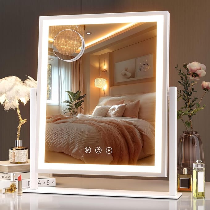Make-upspiegel met Verlichting, Smart Touch, 3 Kleurmodi en 10x Vergroting
