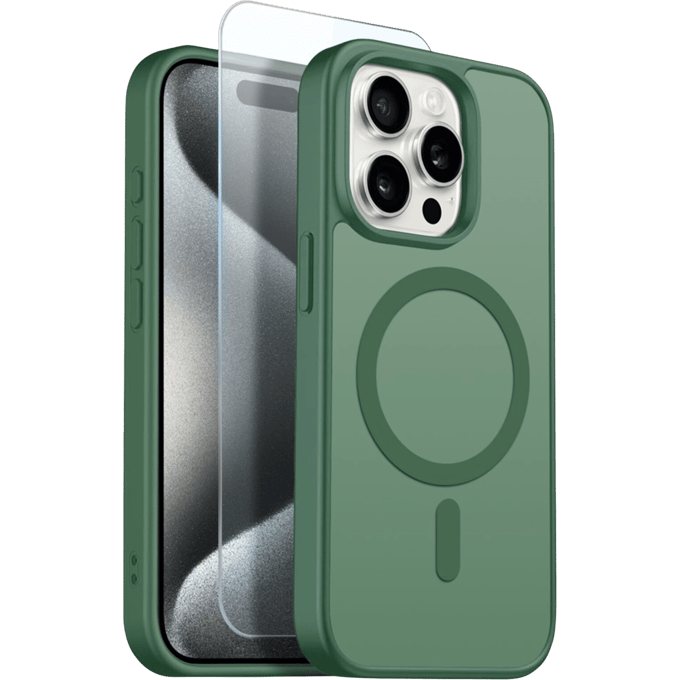 Northjo 2-in-1 iPhone 15 Pro Hoesje – Shockproof, MagSafe + Screenprotector Groen