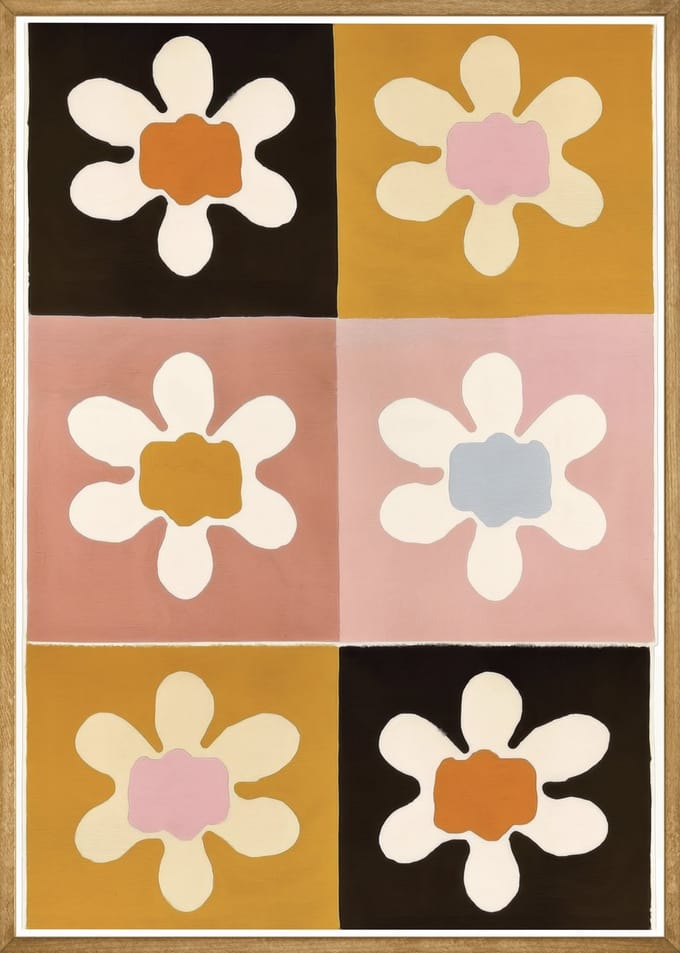 Bloemen in Retrokleuren Poster - 50x70 cm