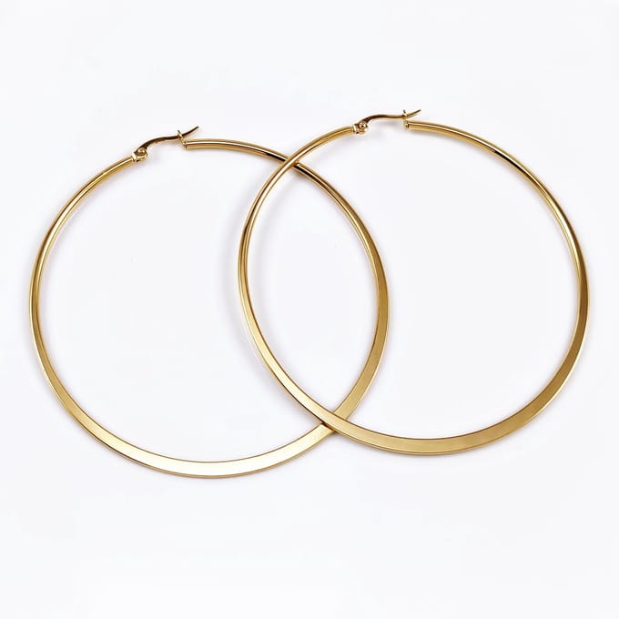 ∅70mm Oorbellen Dames - Stalen Goudkleur - Oorringen Platte-Design