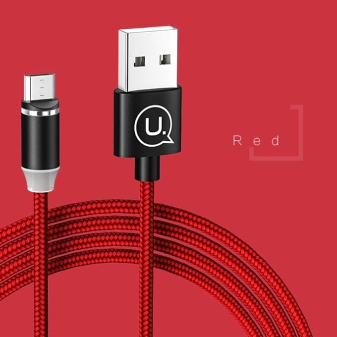 USAMS U-Sure Serie - Magnetische microUSB Kabel - 1m - Snel Opladen - Rood