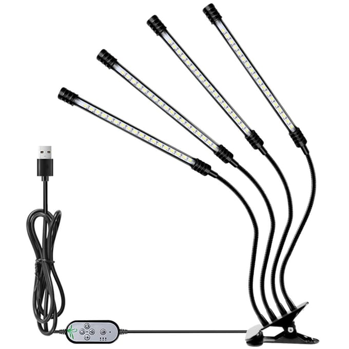 Lampe de croissance USB pour plantes, lumière blanche du soleil, spectre complet, Angle d'éclairage réglable, pince de bureau 3 heads gray