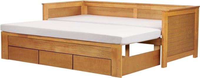CAHORS - Onderschuifbed - Lichthout - 90 x 200 cm - Rubberhout
