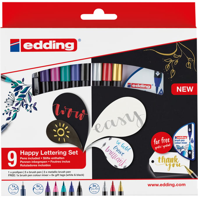 Brushpen edding 1340 Happy Lettering assorti set à 9 stuks