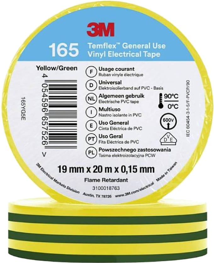 3M Isolatie Tape - 19mm breed - 0,152mm dik - 20 meter - Geel/Groen