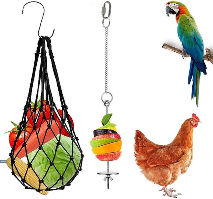 2 Stuks Ophangbare Voederdispenser voor Kip en Klein Vee met Fruitpen